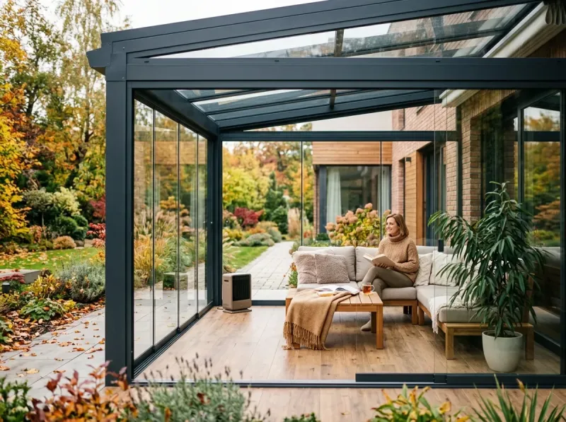 Zasklená pergola s bočními skleněnými panely